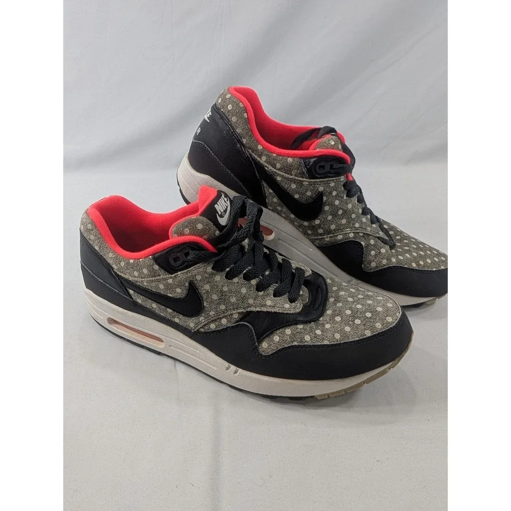 Nike Air Max 1 Shoes Mens Size 9 Black Gray Polka Dot 705282-002 Sneakers